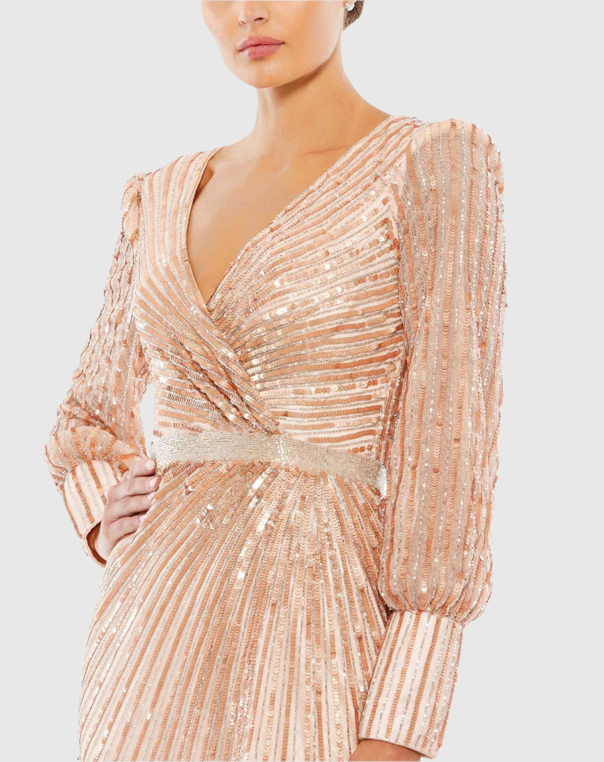 Sequin Long Sleeve Wrap Gown - Copper