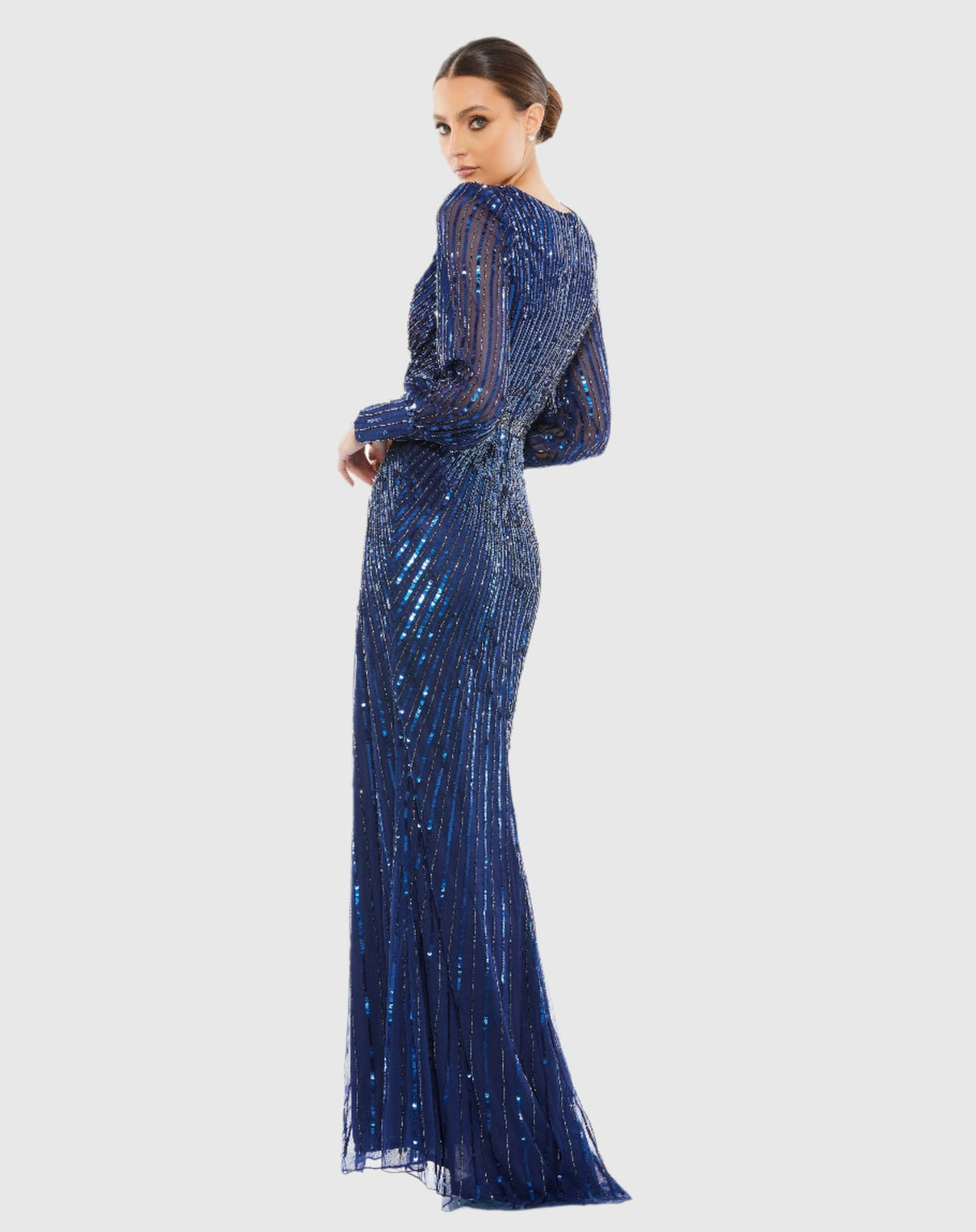 Sequin Long Sleeve Wrap Gown - Silver