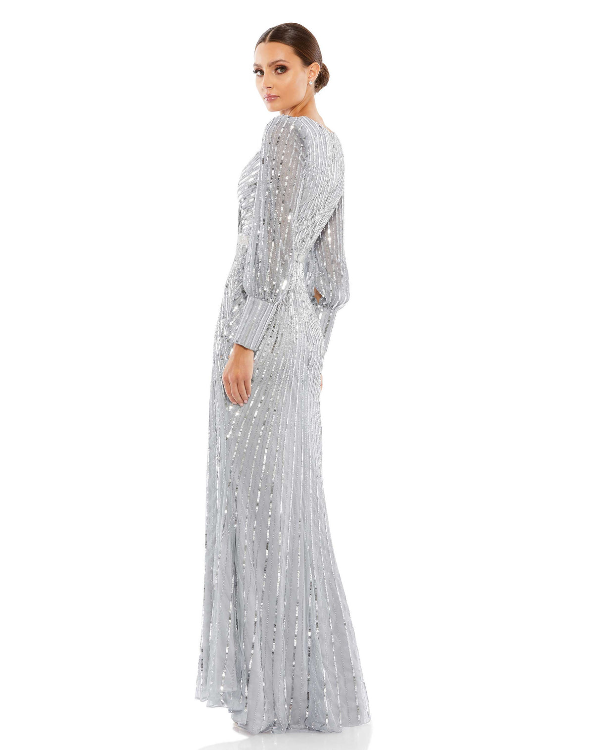 Sequin Long Sleeve Wrap Gown - Blackberry