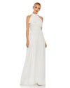 Mac Duggal, White Bridal High neck chiffon evening gown #55035