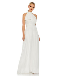 Mac Duggal, White Bridal High neck chiffon evening gown #55035