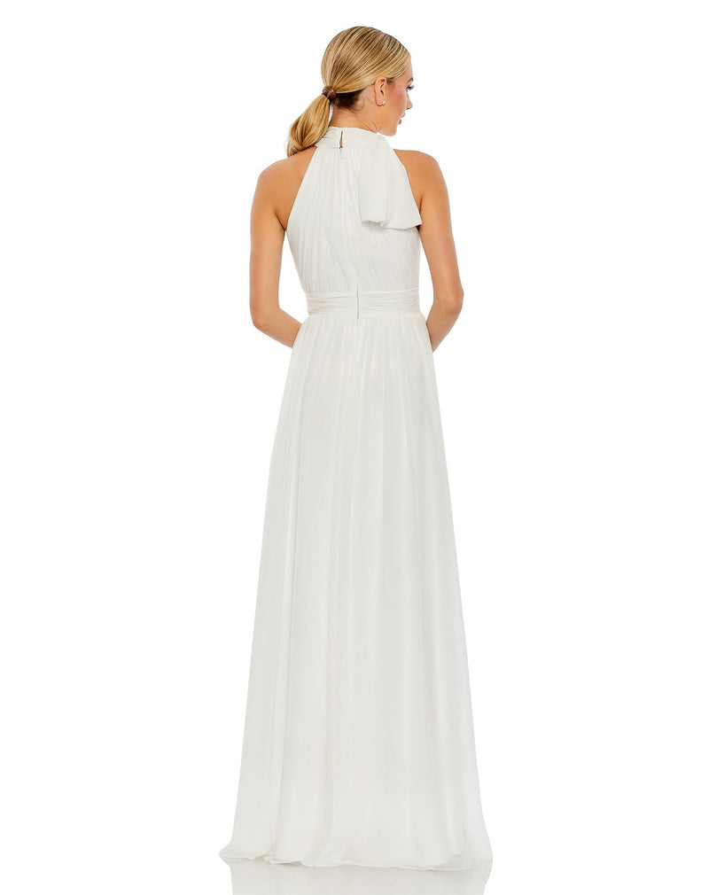 High neck chiffon evening gown - White mac duggal, back