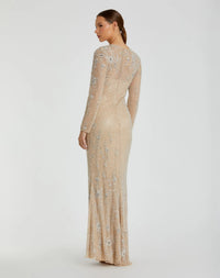 Mac Duggal #5504 Nude Silver floral beaded gown back