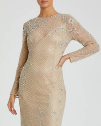 Mac Duggal #5504 Nude Silver floral beaded gown detail