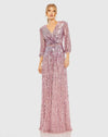 Mac Duggal Sequined Wrap Over 3/4 Sleeve Gown #5509 Mauve