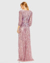 Sequin Wrap Over 3/4 Sleeve Gown - Mauve