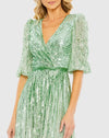 Sequin Wrap Over 3/4 Sleeve Gown - Midnight