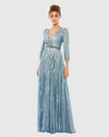 Mac Duggal Sequined Wrap Over 3/4 Sleeve Gown #5509 Slate Blue
