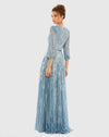 Sequin Wrap Over 3/4 Sleeve Gown - Slate Blue