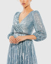 Sequin Wrap Over 3/4 Sleeve Gown - Midnight
