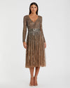Mac Duggal, Brown Long Sleeve Tea Length Dress #5528 Brown Taupe