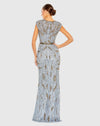 Embellished Illusion Cap Sleeve Column Gown - White