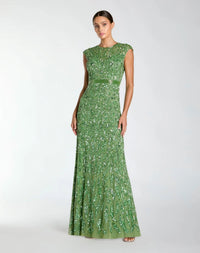 Mac Duggal #5532 sage embellished high neck cap sleeve gown