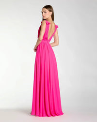 Mac Duggal, Pleated chiffon sleeveless V-neck gown - Hot Pink #55321 