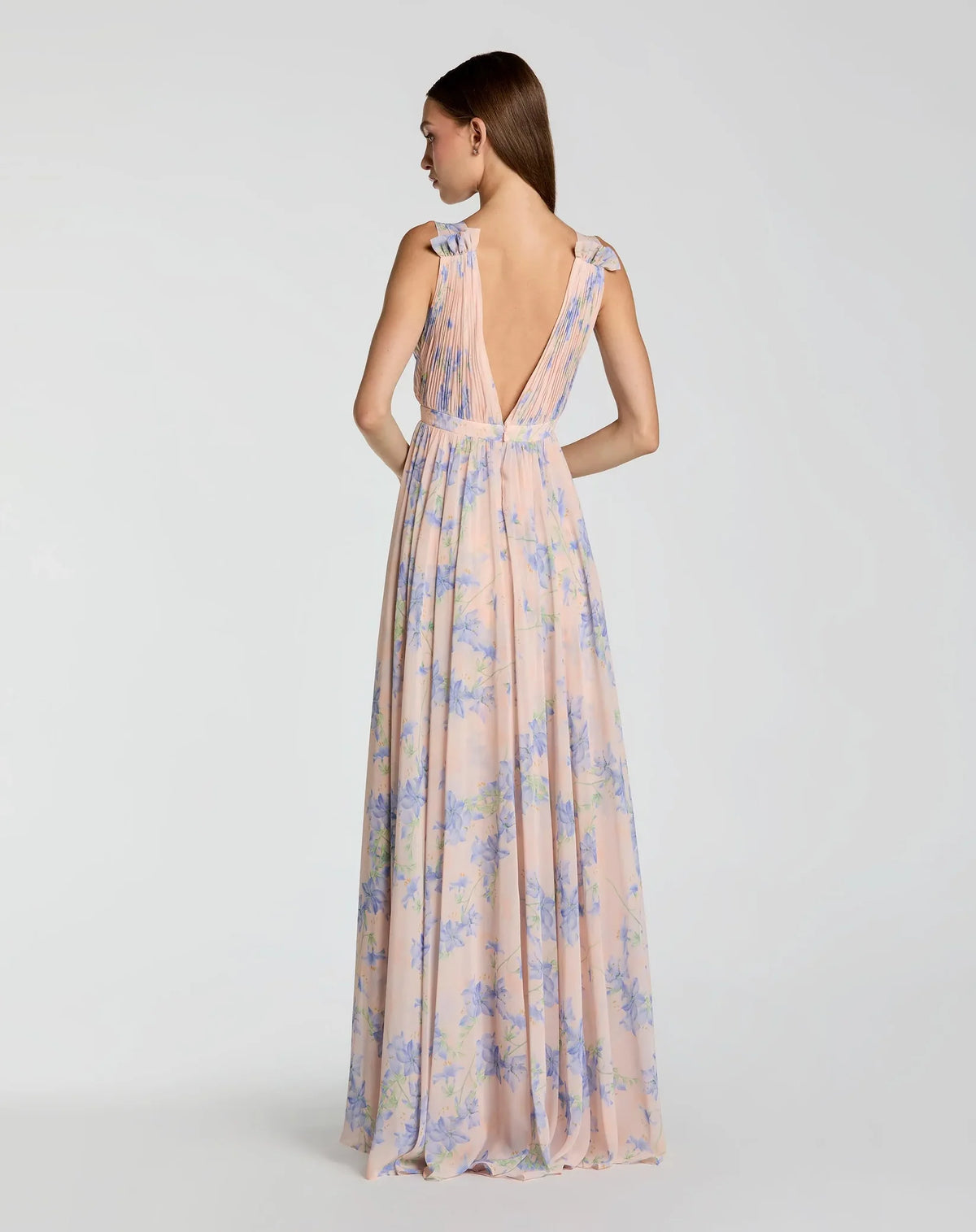Mac Duggal, Pleated chiffon sleeveless V-neck gown - Violet Multi #55321 