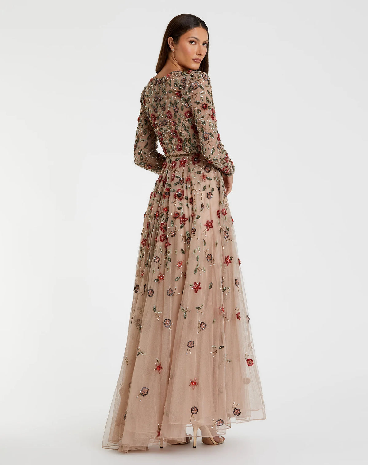 Floral Embellished Modest Gown - Sage Green