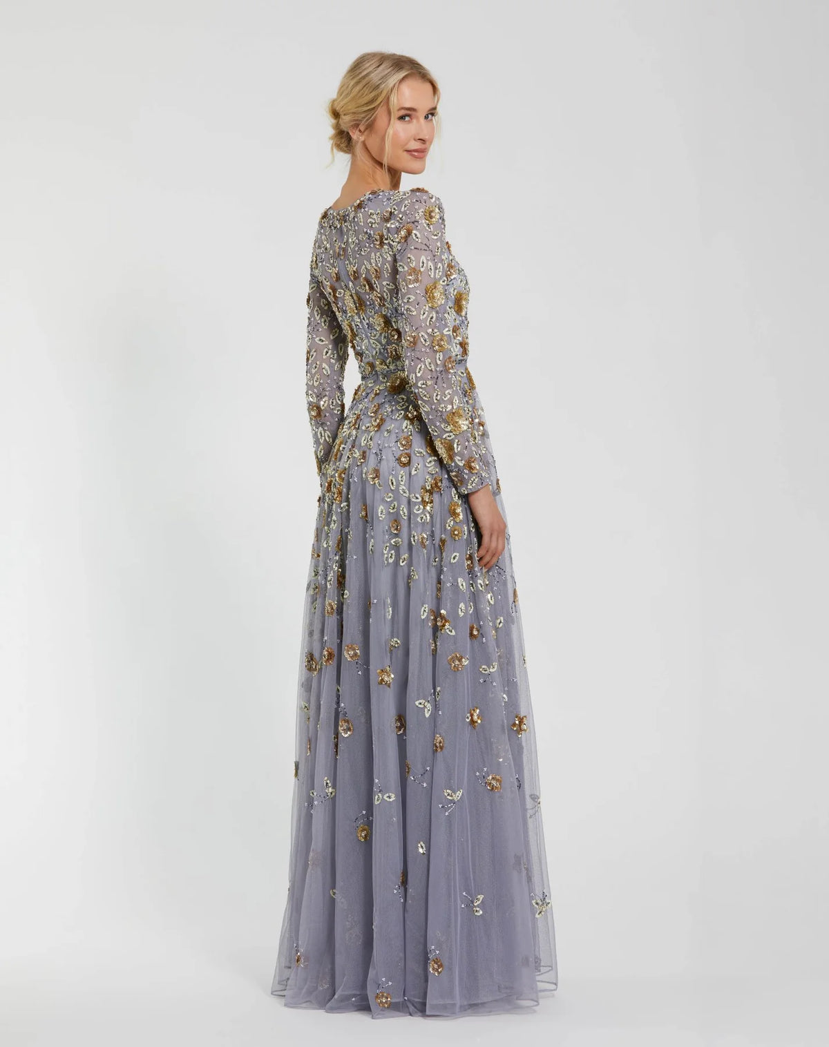 Floral Embellished Modest Gown - Sage Green