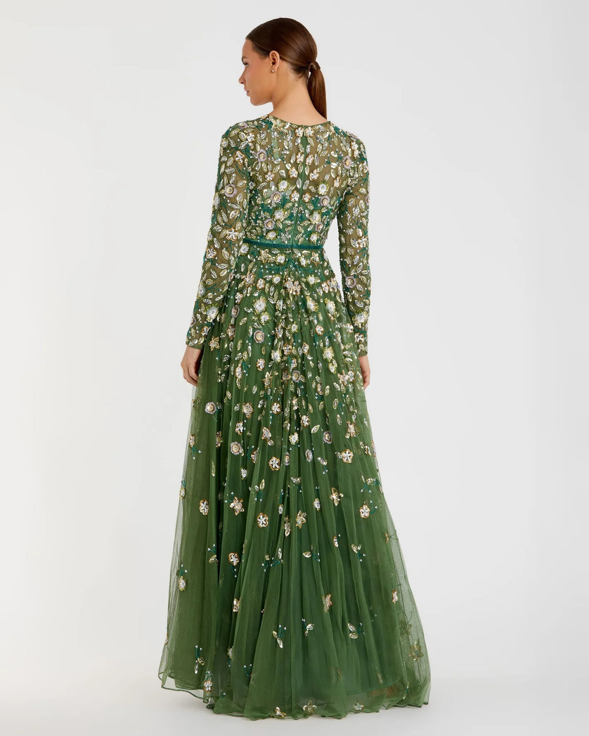 Floral Embellished Modest Gown - Sage Green