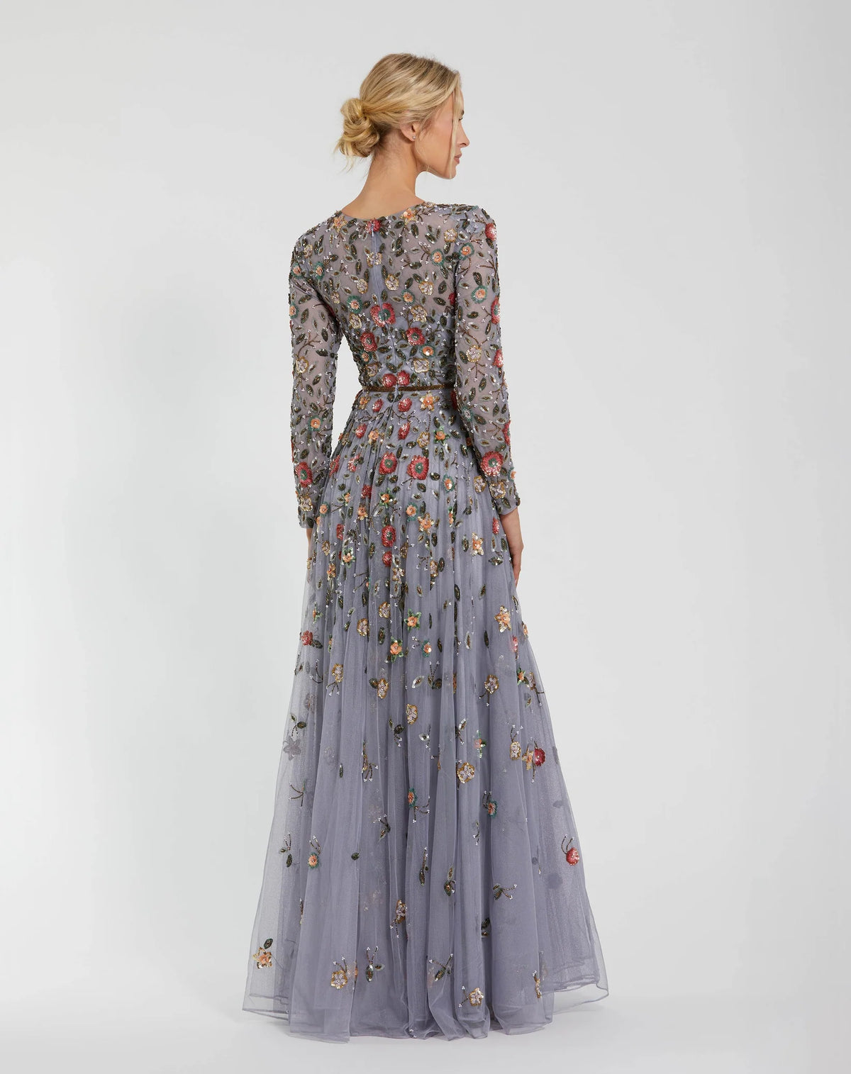 Floral Embellished Modest Gown - Grey