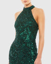 Dark Green Embellished Halter Midi Dress - Green
