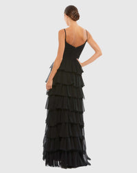Mac Duggal 55416 Black V neck sleeveless gown with ruffled skirt - back