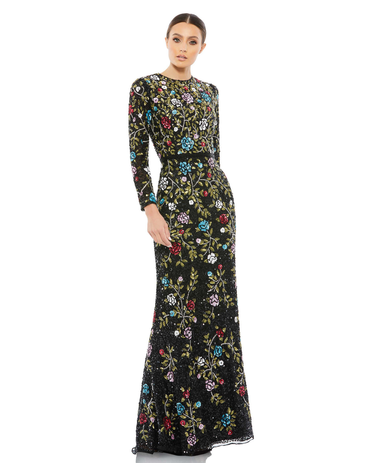 mac duggal, FLORAL EMBELLISHED LONG SLEEVE GOWN, Style #5556 