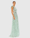 Sequin One Shoulder Gown - Mint