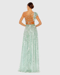 Sequin One Shoulder Gown - Mint