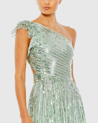 Sequin One Shoulder Gown - Mint