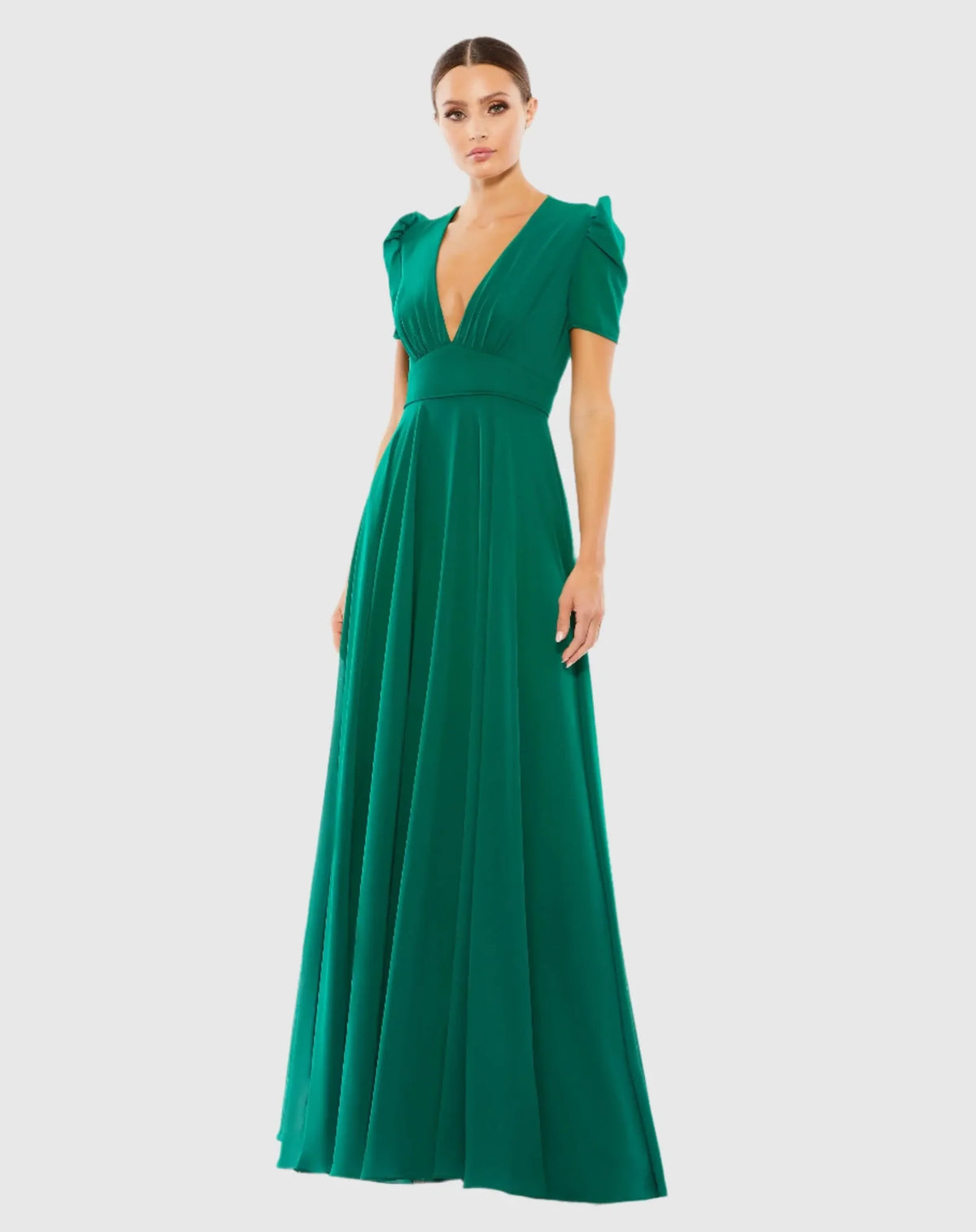 Mac Duggal Green Plunge Neck Short Sleeve Gown #55681 Emerald Empress Green 