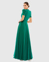 Plunge Neck Short Sleeve Gown - Emerald