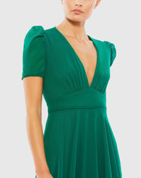 Plunge Neck Short Sleeve Gown - Emerald