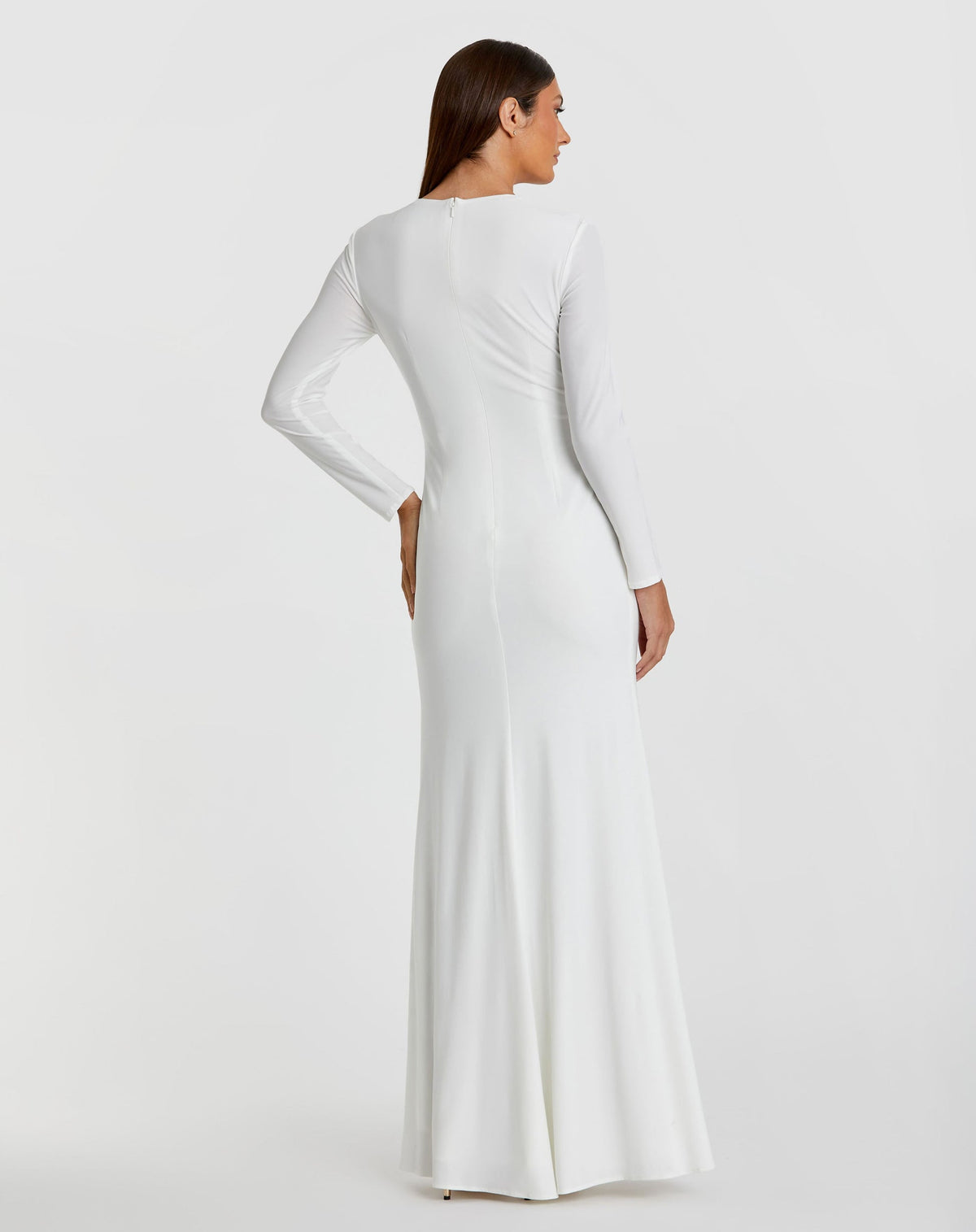 Long Sleeve Keyhole Draped Gown - Emerald