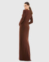 Long Sleeve Keyhole Draped Gown - White