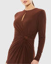 Long Sleeve Keyhole Draped Gown - White