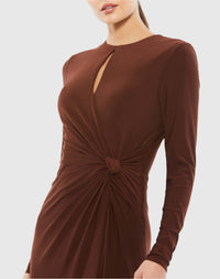 Long Sleeve Keyhole Draped Gown - White