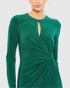 Long Sleeve Keyhole Draped Gown - White
