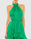 Ruffle Tiered High Low Pleated Halter Neck Gown - Tangerine