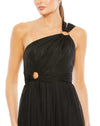 Strappy one shoulder asymmetric A line gown - Black