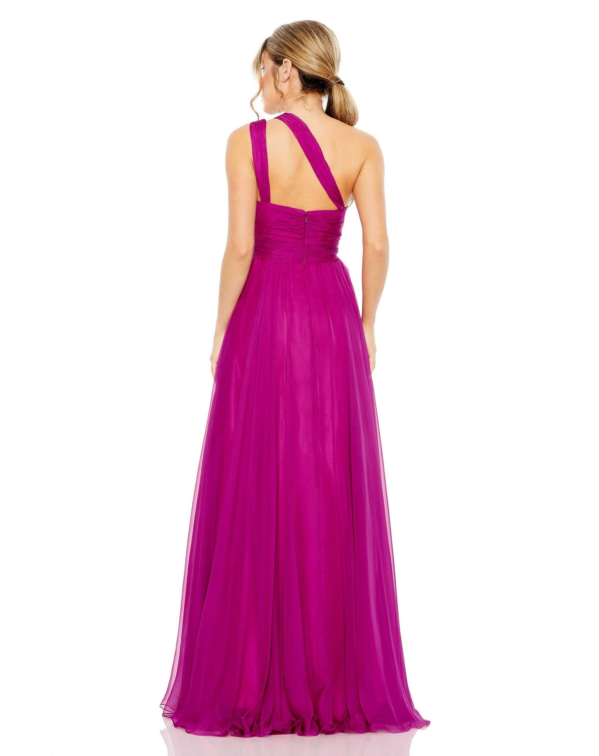 Strappy one shoulder asymmetric A line gown - Magenta
