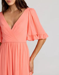 Mac Duggal 55867 Coral faux wrap ruffle trim A line gown - Close up detail