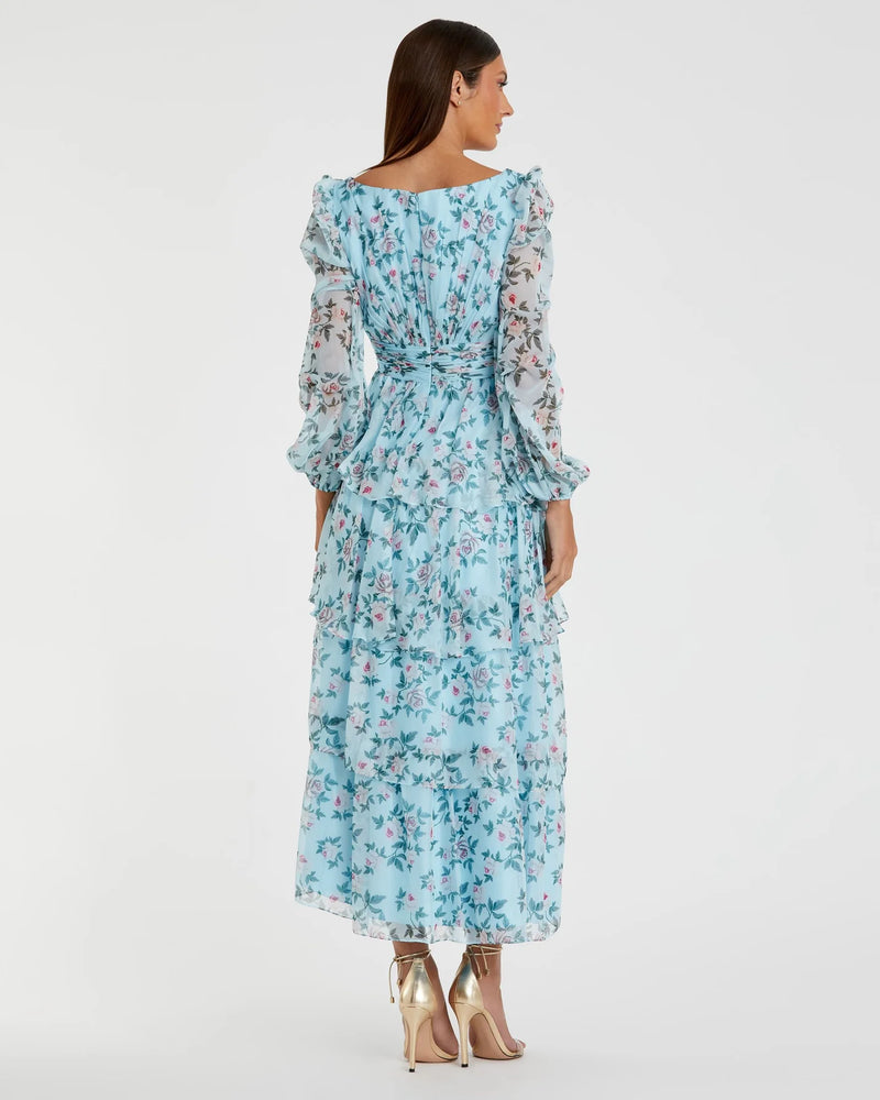 Floral print ruffle midi dress - Blush