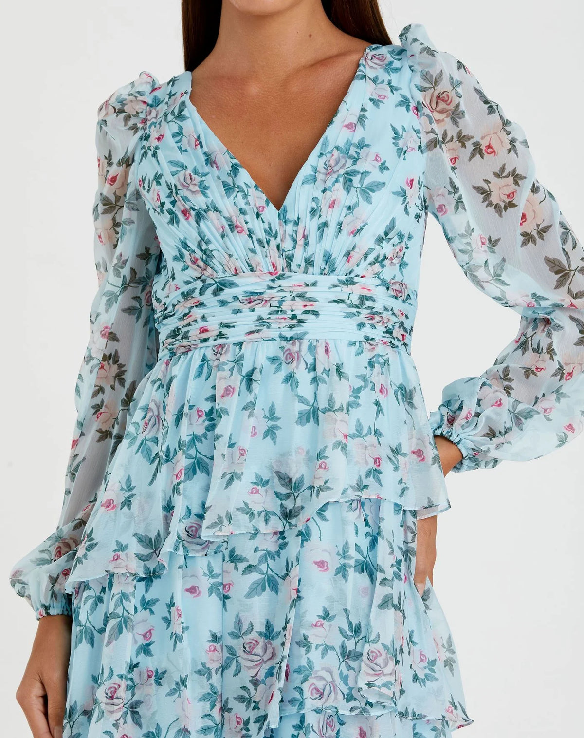 Floral print ruffle midi dress - Blue