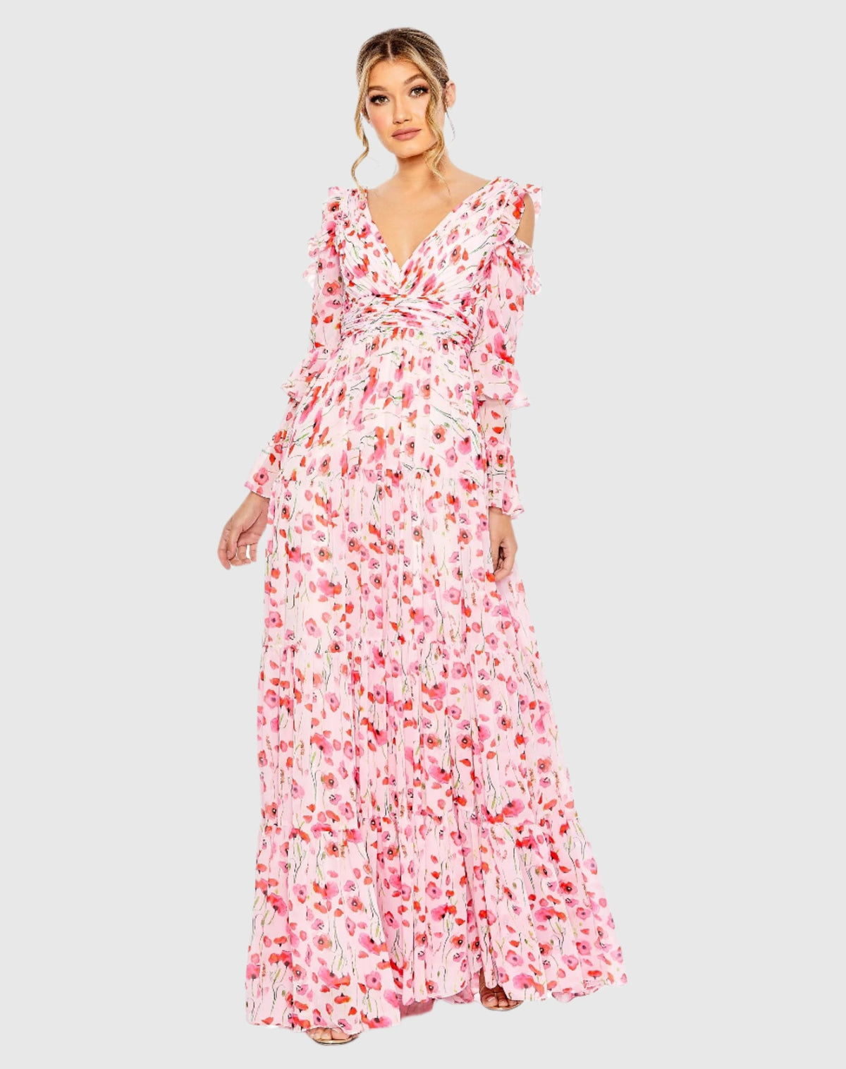 Mac Duggal, Long sleeve floral modest gown - Pink #55906