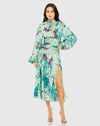 Mac Duggal Green Keyhole Satin Long Sleeve Floral Gown #55988 