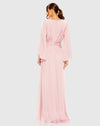 Long sleeve V-neck high slit dress - Pink