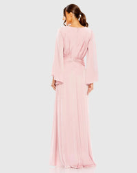 Long sleeve V-neck high slit dress - Pink