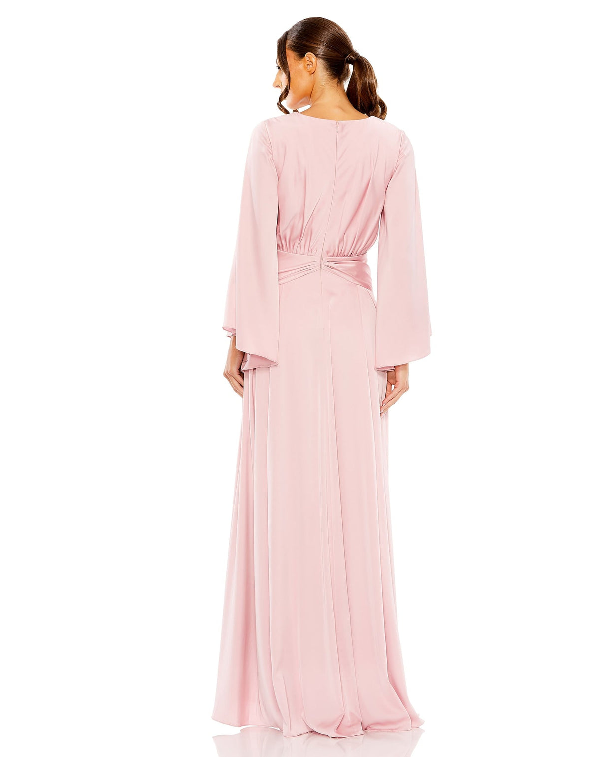 Long sleeve V-neck high slit dress - Pink