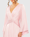 Long sleeve V-neck high slit dress - Pink