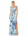 mac duggal, FLORAL PRINT FLUTTER SLEEVE CHIFFON GOWN, Style #56012